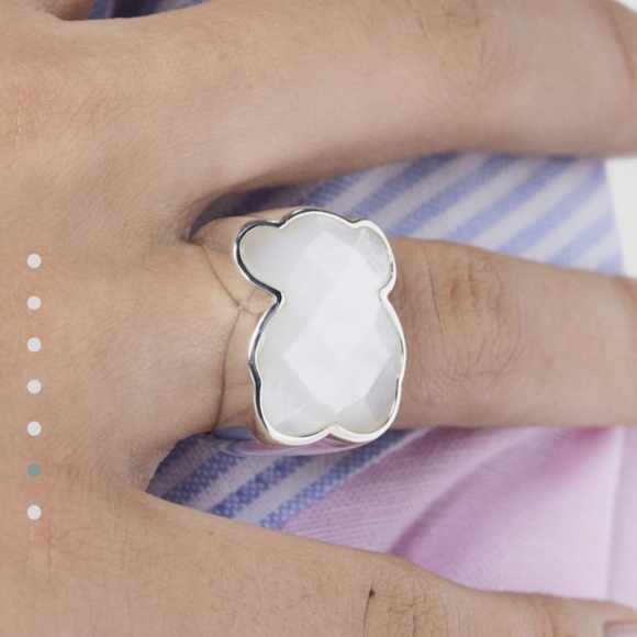 TOUS Color Silver Faceted Mother-of- Pearl Ring Sz 7 - Picture 5 of 8